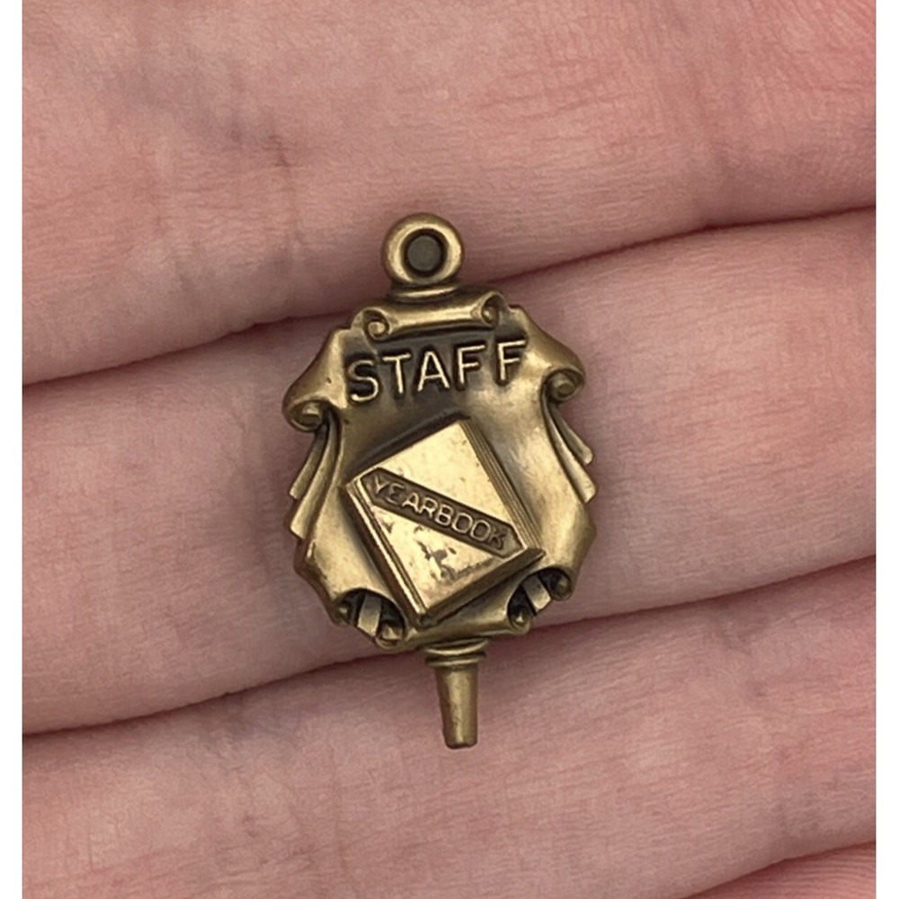 Vintage‎ Bronze Tone Jostens Yearbook Staff School Lapel Pin Academic Graduation